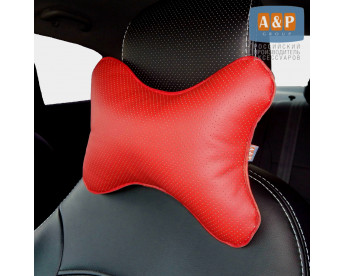 Подушка-косточка автомобильная под шею. Средняя. Экокожа. Цвет: красный.